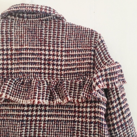 JACK BY BB DAKOTA Plaid Ruffled Cropped Wool Blend Jacket Size XS - Picture 7 of 14